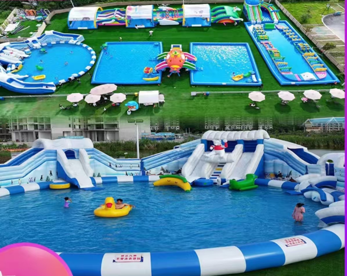 A large inflatable water park